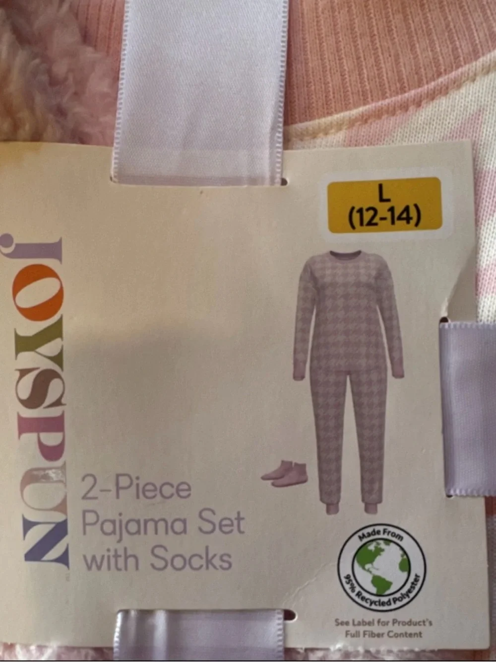 JoySpun Pink Houndstooth Women's 2-Piece Pajama Set‎ with Socks